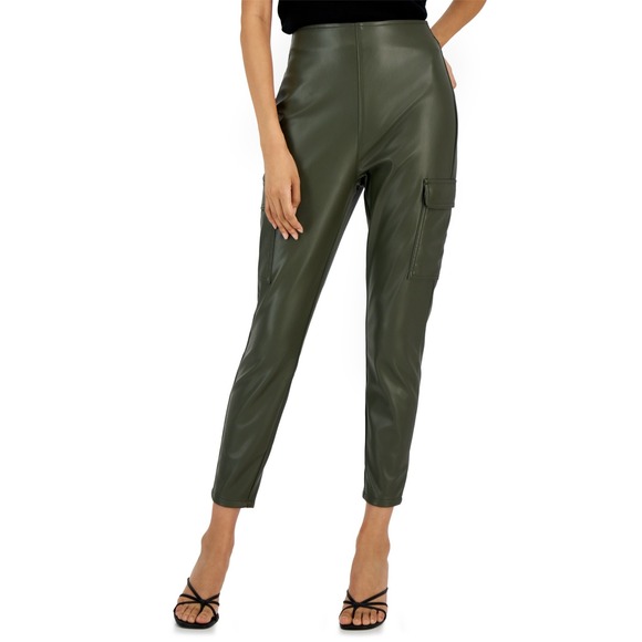 Tinseltown Faux Leather Olive‎ Green Cargo Pants High Waist XS - Picture 1 of 5